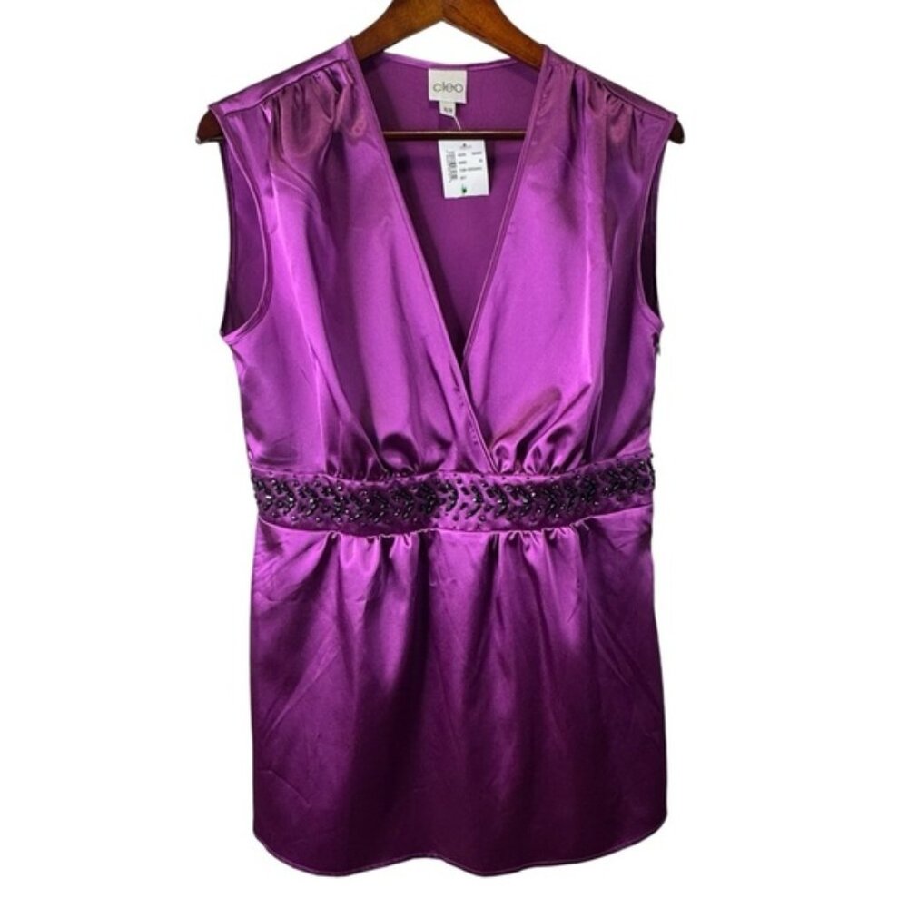 Cleo Pink Satin Vneck Sleeveless Blouse Size Medium NWT Brand New